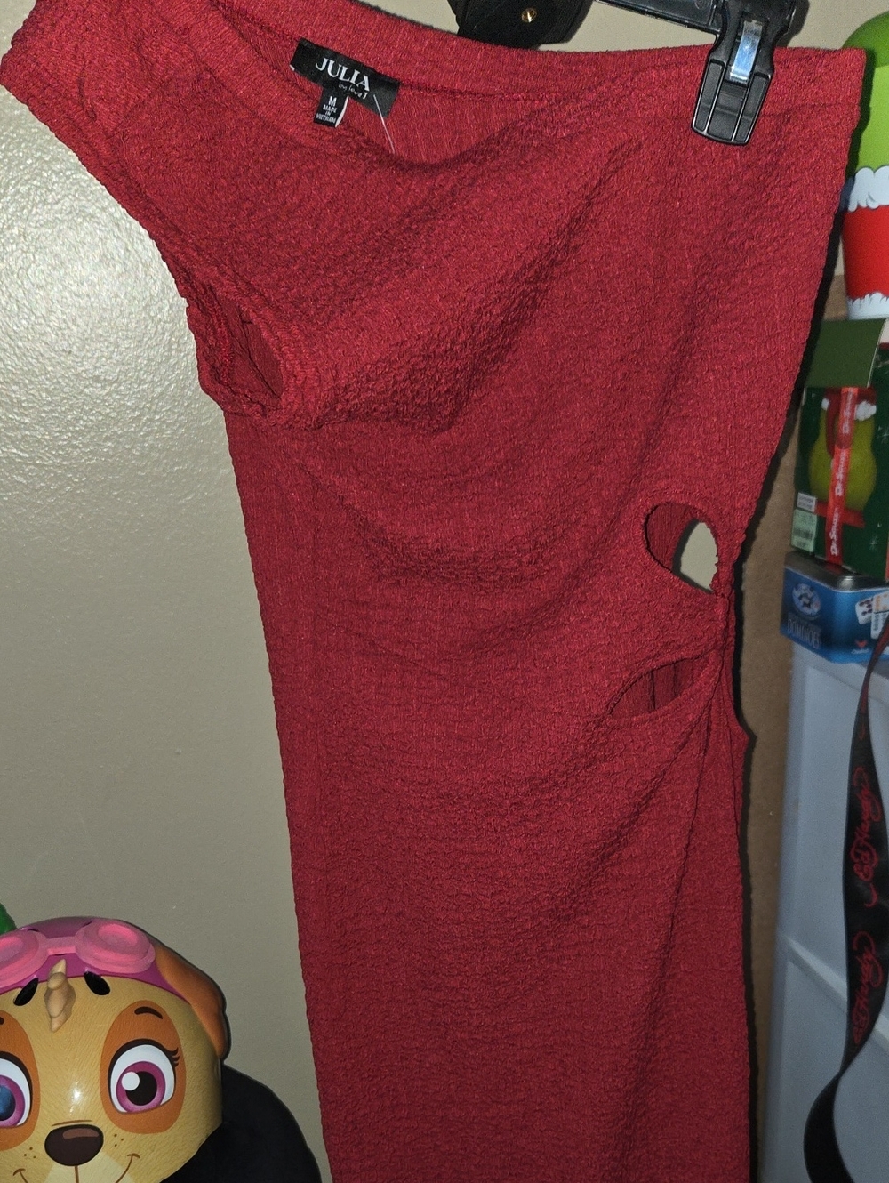 love J One-Shoulder Textured Cutout Dress in Red
